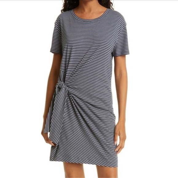 Vince Classic Stripe Side Tie Short Sleeve Cotton Knit Dress Size Medium - Picture 1 of 6